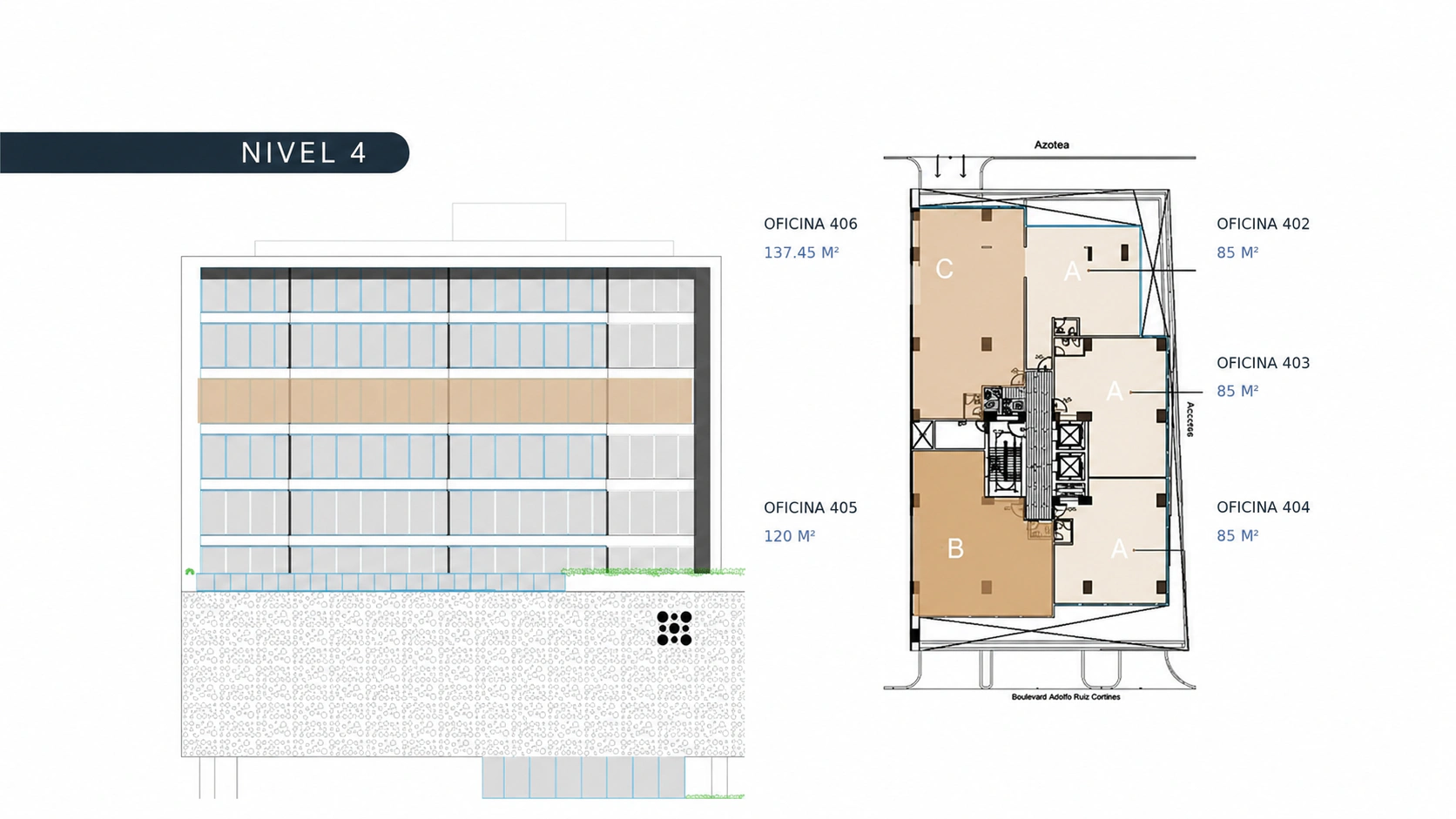 Plano del N4 · Despachos y Servicios en Torre Auro